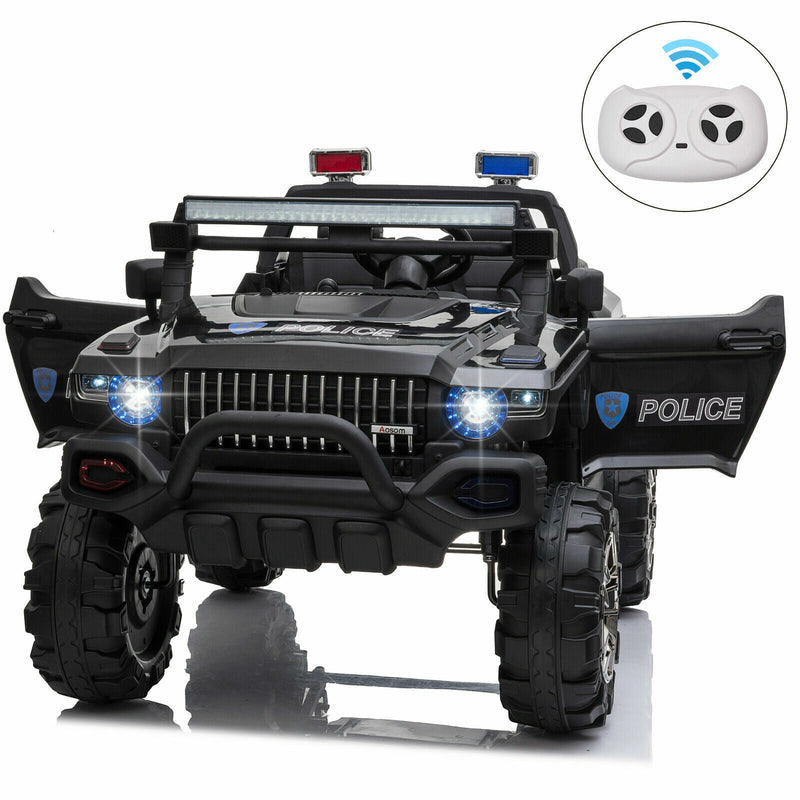 Load image into Gallery viewer, Police Truck RC Ride-On Car for Kids with Remote Control, LED Lights, and MP3 Player - Black
