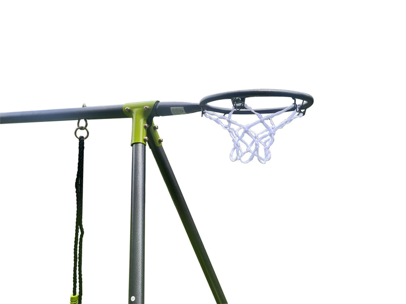 Load image into Gallery viewer, Six-Function Green and Blue Metal and Plastic Swingset with Net Swing
