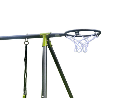 Six-Function Green and Blue Metal and Plastic Swingset with Net Swing