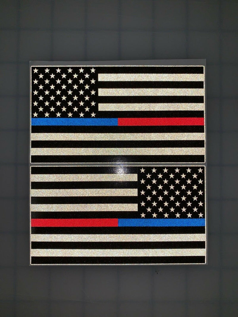 Load image into Gallery viewer, American Flag (Thin Red-Blue Line): 5&quot; 3M Reflective Decal Stickers (x2)
