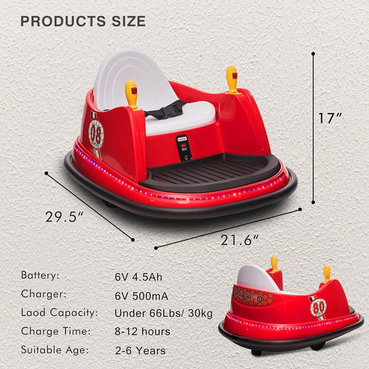 6V Electric Kids Ride-On Bumper Car with 360° Spin and Remote Control - Red Toddler Toy