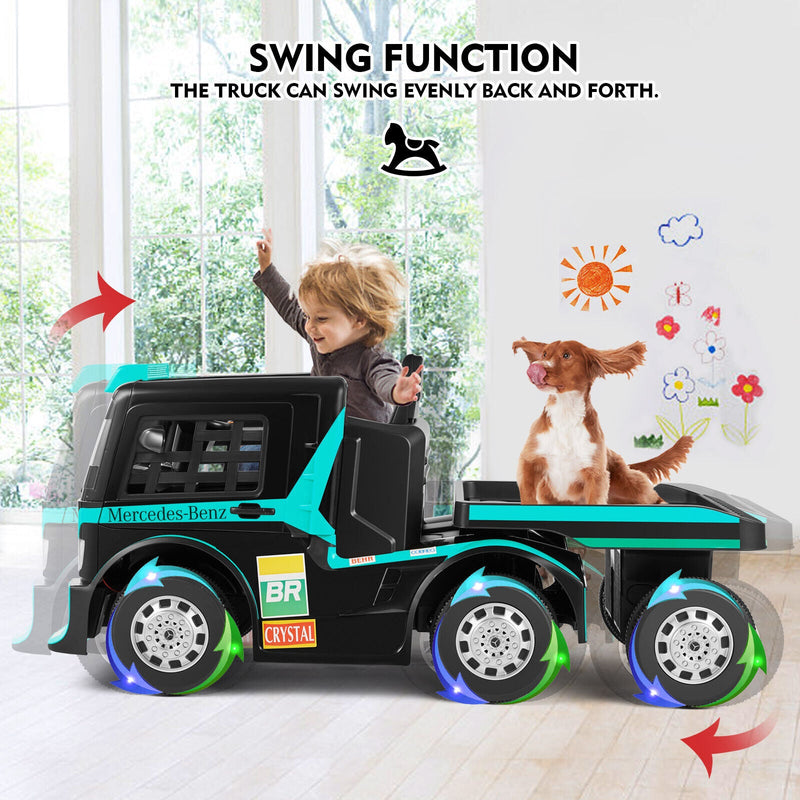 Load image into Gallery viewer, 12V10AH Battery Powered Ride-On Truck with Swing Trailer and MP3 Player - 6 Wheels RC Toy for Kids
