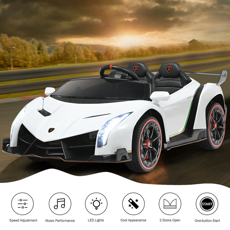 Load image into Gallery viewer, 2-Seater Licensed Lamborghini Kids Ride On Car with RC and Swing Function - White (12V)
