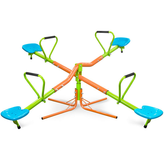 Outdoor Kids Playground Seesaw with Four Seats and 360-Degree Rotating Sturdy Design