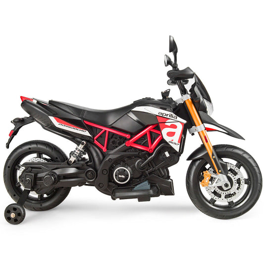 Aprilia 12V Kids Ride-On Motorcycle with Training Wheels in Red - Officially Licensed