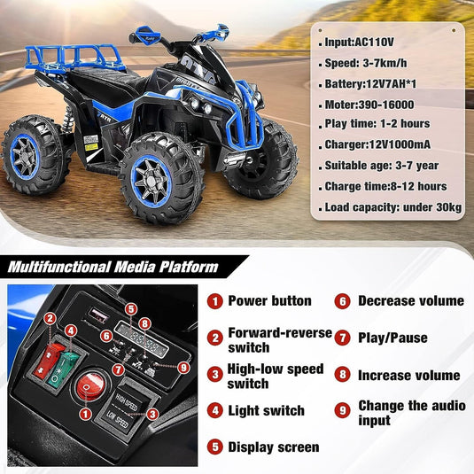 Electric Ride-On Quad Bike for Kids 3-7 Years Old - Perfect Gift for Children