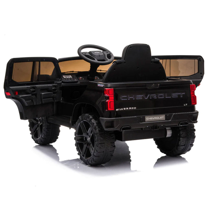 Load image into Gallery viewer, Black Chevy Silverado 4x4 Trail Boss Monster Truck Ride-On with Big Wheels
