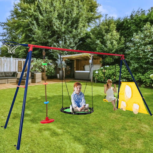 5-in-1 Rainbow Color Swingset with Textilene Swing and Tree Design