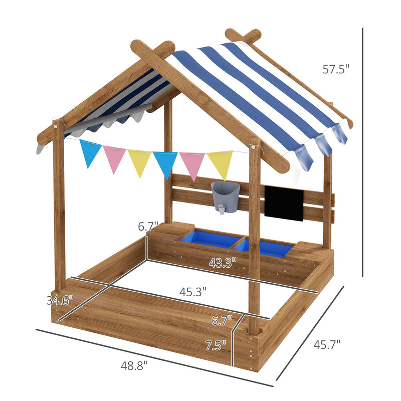 Load image into Gallery viewer, Wooden Sandbox with Canopy and Playhouse Design for Ages 3-7 Years Brown
