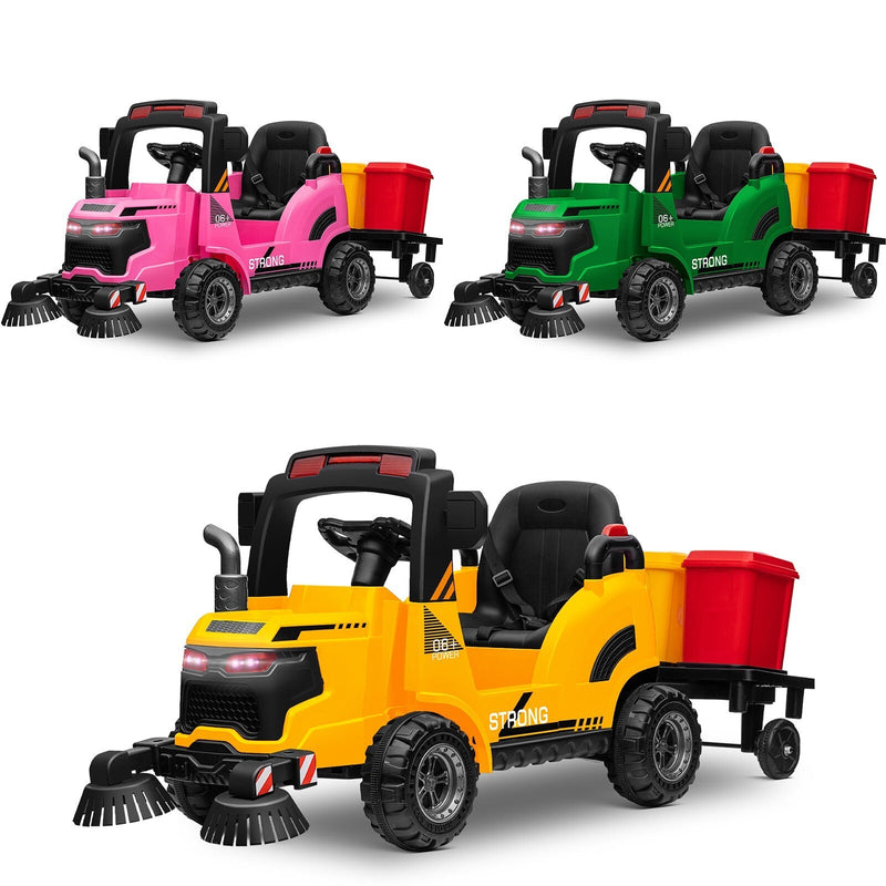Load image into Gallery viewer, 12V Kids Ride-On Construction Sweeper Truck with Trailer and Rubbish Bin Toy Car

