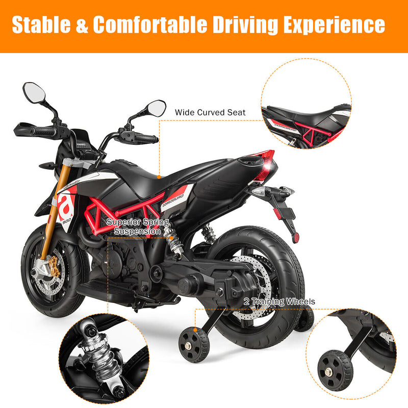 Load image into Gallery viewer, Aprilia 12V Kids Ride-On Motor Bike with Training Wheels - Officially Licensed Motorcycle Toy
