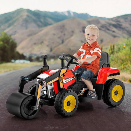12V Electric Tractor for Kids with Remote Control, Music, and LED Lights - Red