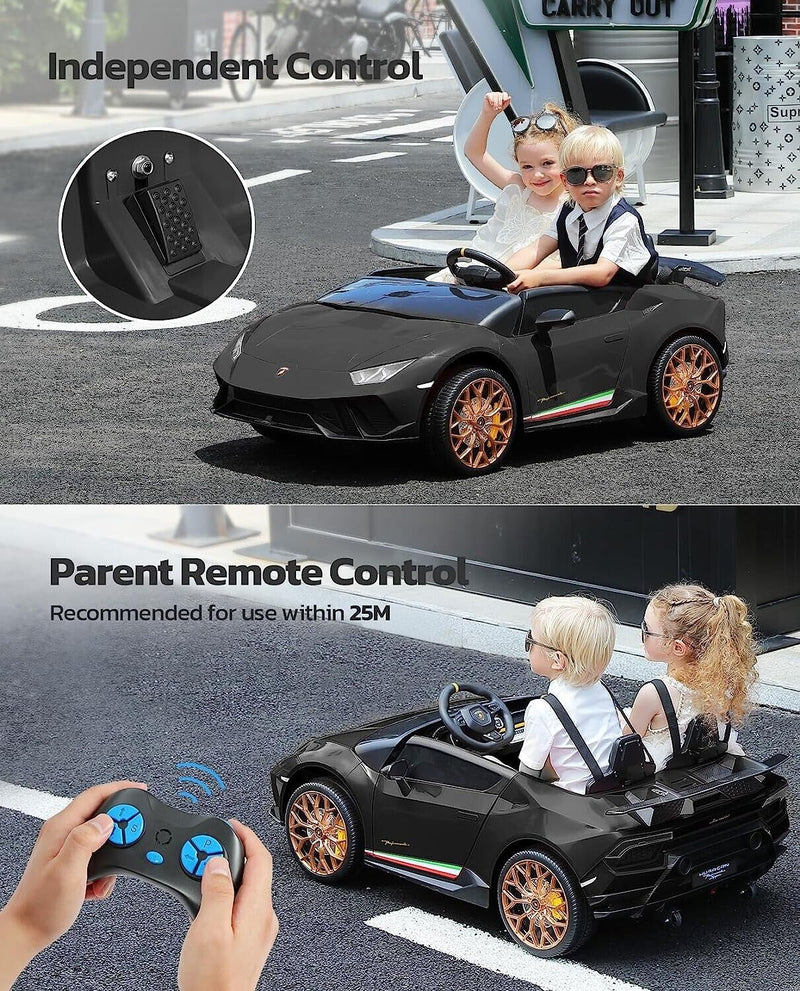 Load image into Gallery viewer, 12V10Ah Electric Black Lamborghini Ride-On Car for Kids - 2 Seater with Remote Control
