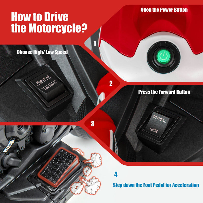 Load image into Gallery viewer, Electric Ride-On Motorcycle for Kids with LED Headlights and Non-Slip Wheels - Red
