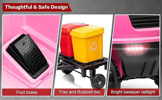 12V Kids Ride-On Construction Sweeper Truck with Trailer and Rubbish Bin Toy Car