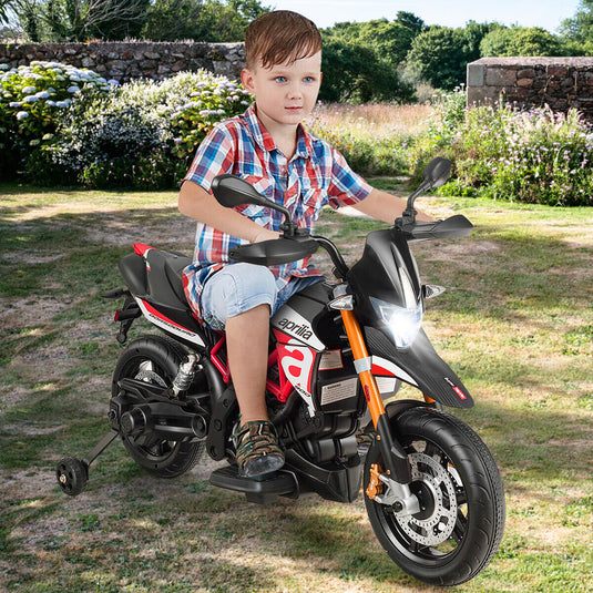 Aprilia 12V Kids Ride-On Motor Bike with Training Wheels - Officially Licensed Motorcycle Toy