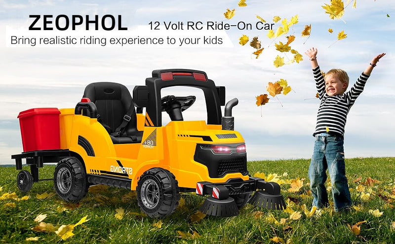 Load image into Gallery viewer, 12V Kids Ride-On Construction Sweeper Truck with Trailer and Rubbish Bin Toy Car

