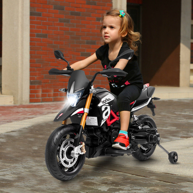 Load image into Gallery viewer, 12V Kids Ride-On Aprilia Motorcycle with Training Wheels - Black
