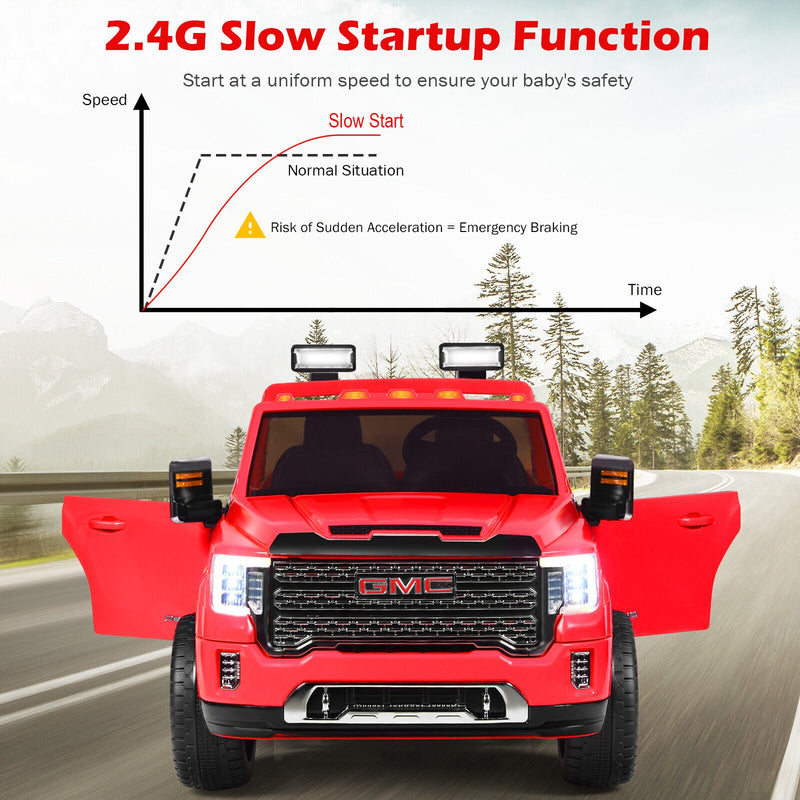 Load image into Gallery viewer, Licensed GMC 2-Seater Kids Ride On Truck with RC Control and Storage Box - Red
