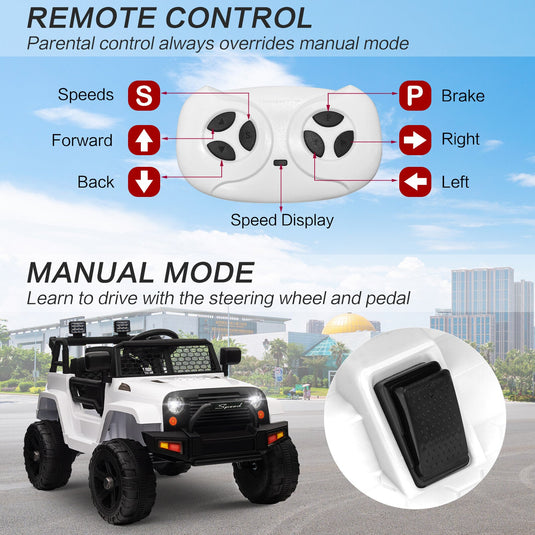 12V Kids Ride-On Truck with Remote Control, Power Wheels, and LED Lights