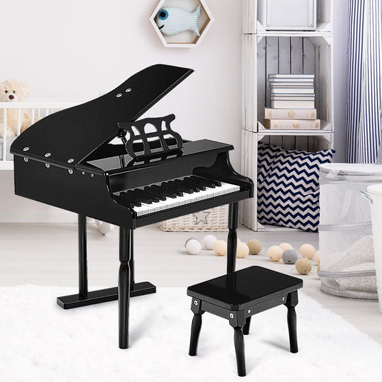 Stylish and Sturdy 30-Key Children's Grand Piano with Bench in Black