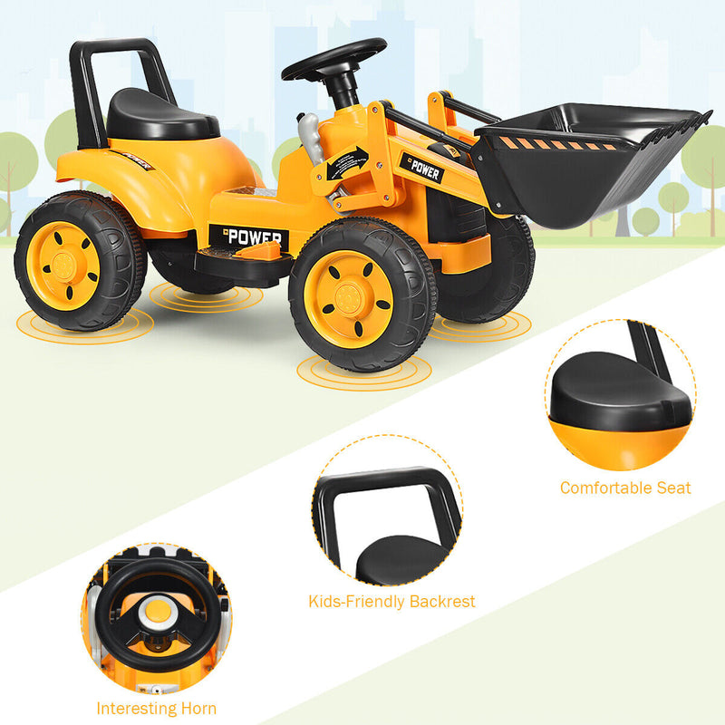 Load image into Gallery viewer, 6V Battery Powered Kids Excavator Tractor with Digging Bucket - Yellow
