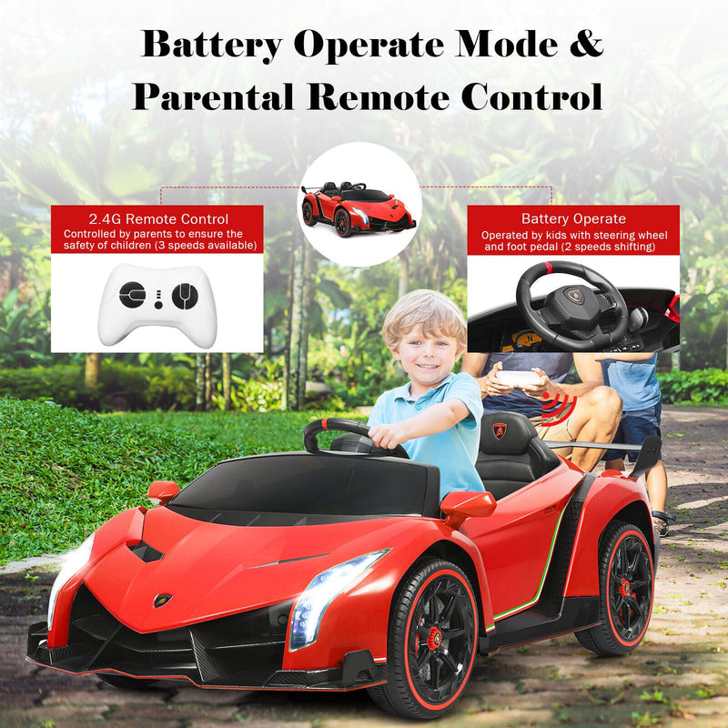 Load image into Gallery viewer, 2-Seater Licensed Lamborghini Kids Ride On Car with RC and Swing Function - Red (12V)
