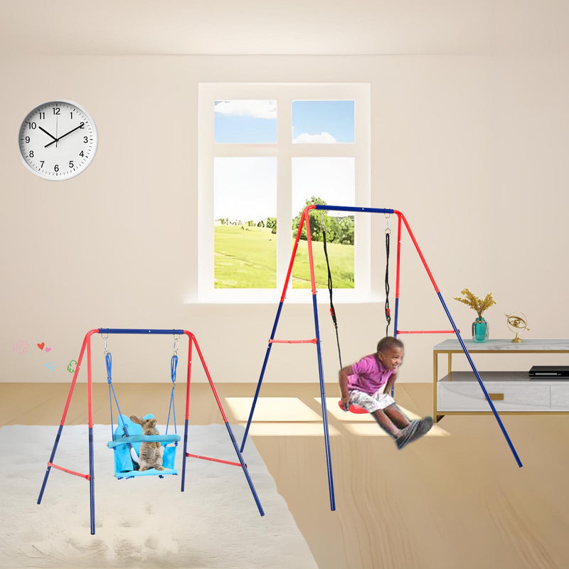 Load image into Gallery viewer, Green and Blue Baby Swing Set 2-in-1 Plastic Safe Mental Development Toy
