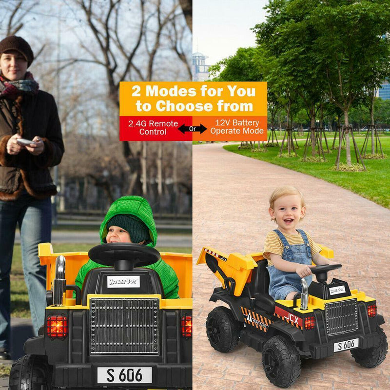 Load image into Gallery viewer, 12V Electric Ride On Dump Truck with Remote Control for Kids - Construction Tractor with Working Bucket
