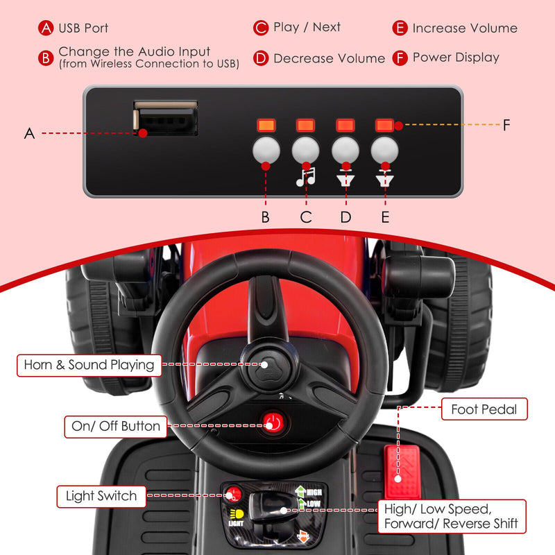 Load image into Gallery viewer, 12V Electric Tractor for Kids with Remote Control, Music, and LED Lights - Red
