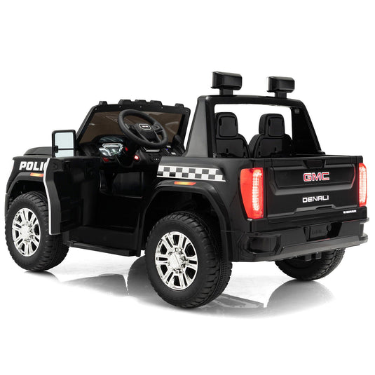 Licensed GMC Kids Ride On Police Car 2-Seater Truck with Remote Control and Music - 12V