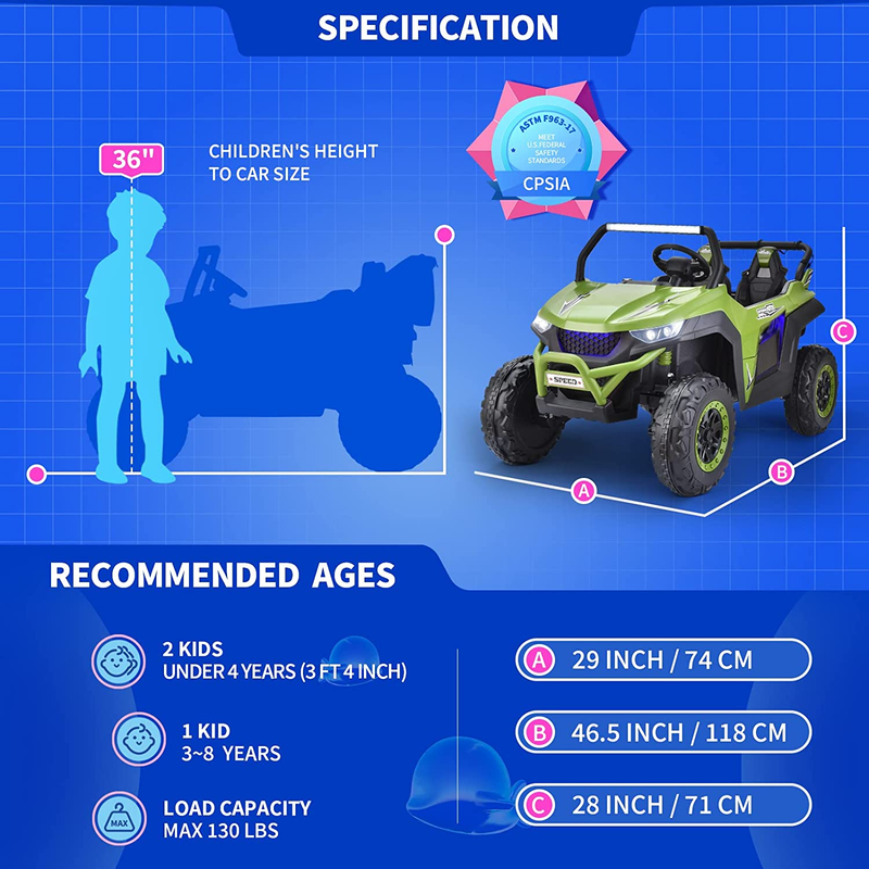 Load image into Gallery viewer, 24V 2 Seater Children&#39;s Ride on UTV Automobile - High-Powered Electric Car, equipped with a Large 10AH Battery
