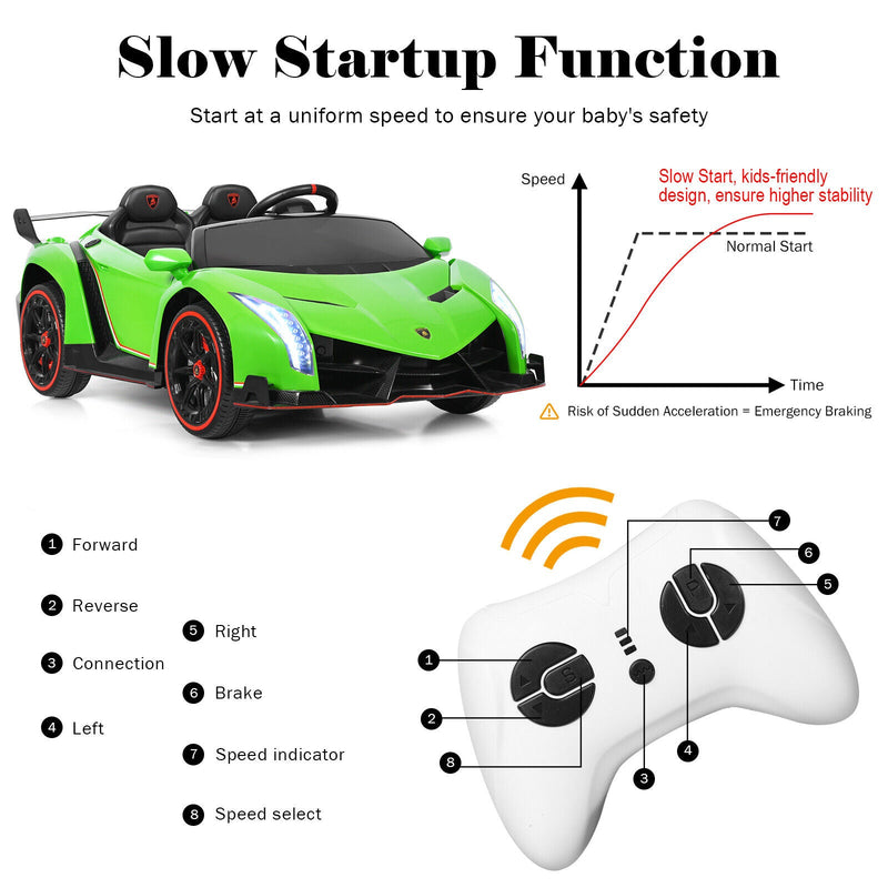 Load image into Gallery viewer, Licensed 12V Lamborghini Kids Ride On Car with RC &amp; Swing Function - Green, 2-Seater
