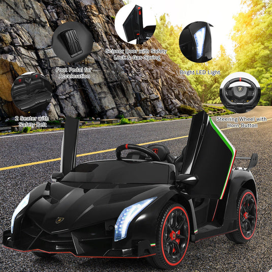 2-Seater Licensed Lamborghini Kids Ride On Car with RC and Swing Function - Black (12V)