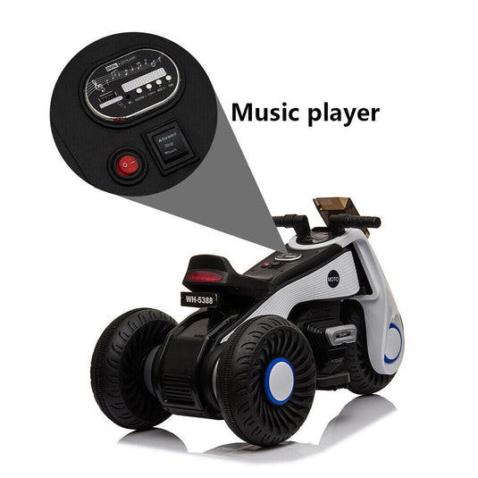 3-Wheel Double Drive Electric Motorcycle for Kids in White
