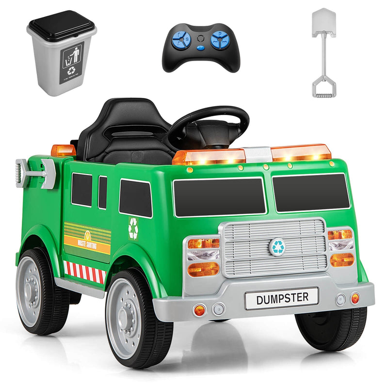 Load image into Gallery viewer, Remote Control Ride-On Garbage Truck with Trash Bin, Shovel, Lights, and Sound Effects
