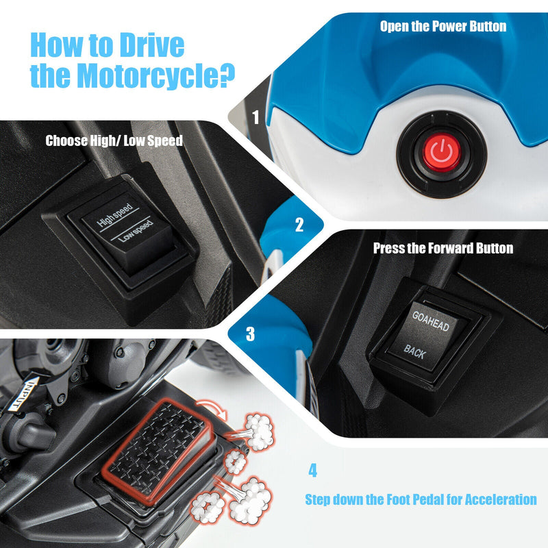 Load image into Gallery viewer, Electric Ride-On Motorcycle for Kids with LED Headlights and Non-Slip Wheels - White
