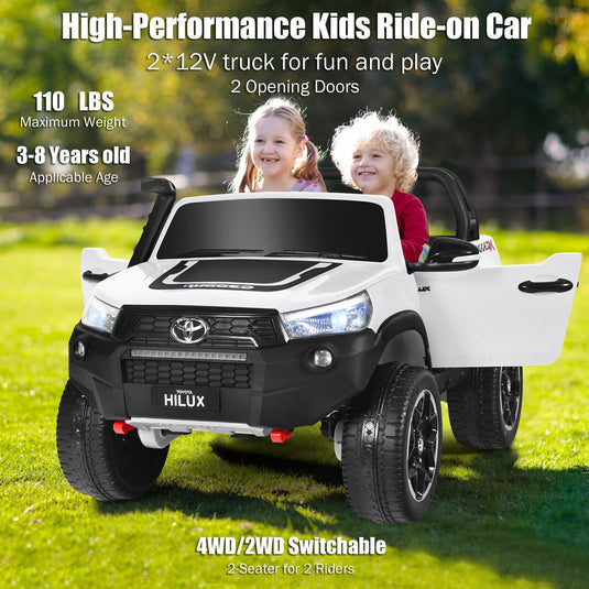 2-Seater 4WD Toyota Hilux Ride On Truck with Remote Control - Licensed, 12V, White