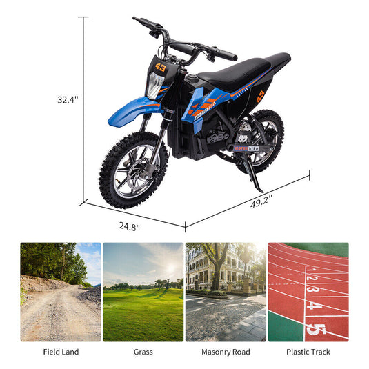 350W/500W Electric Dirt Bike for Kids with Variable Speed and LED Lights - 36V