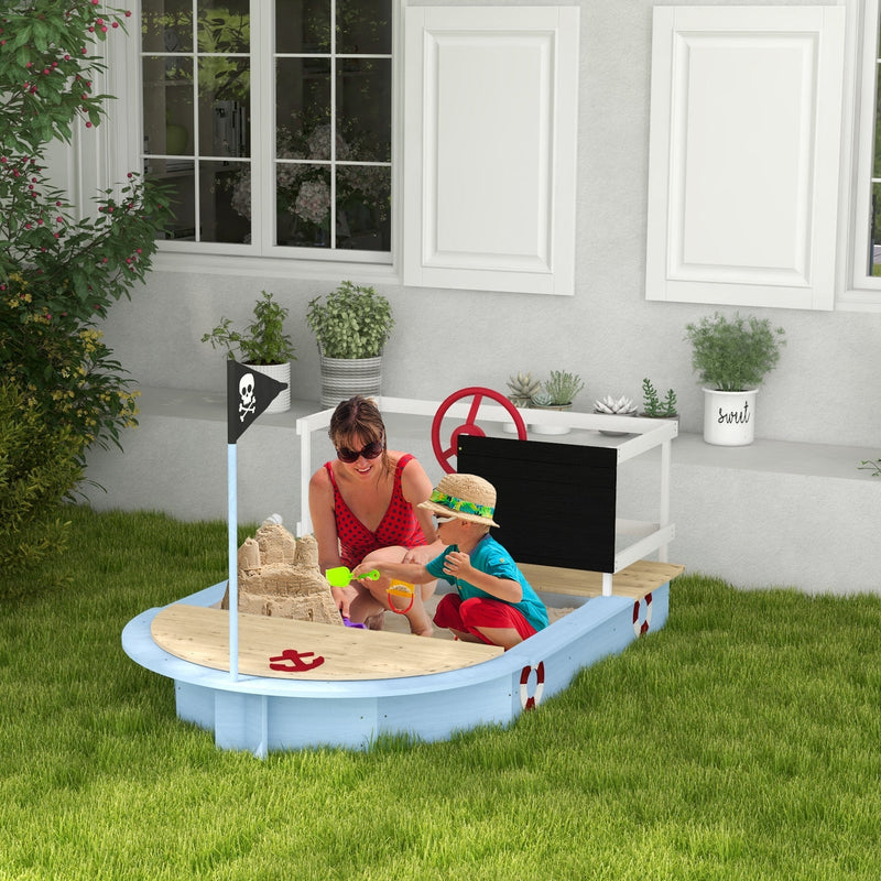 Load image into Gallery viewer, Wooden Sandbox with Pirate Ship Design for Ages 3-7, Blue
