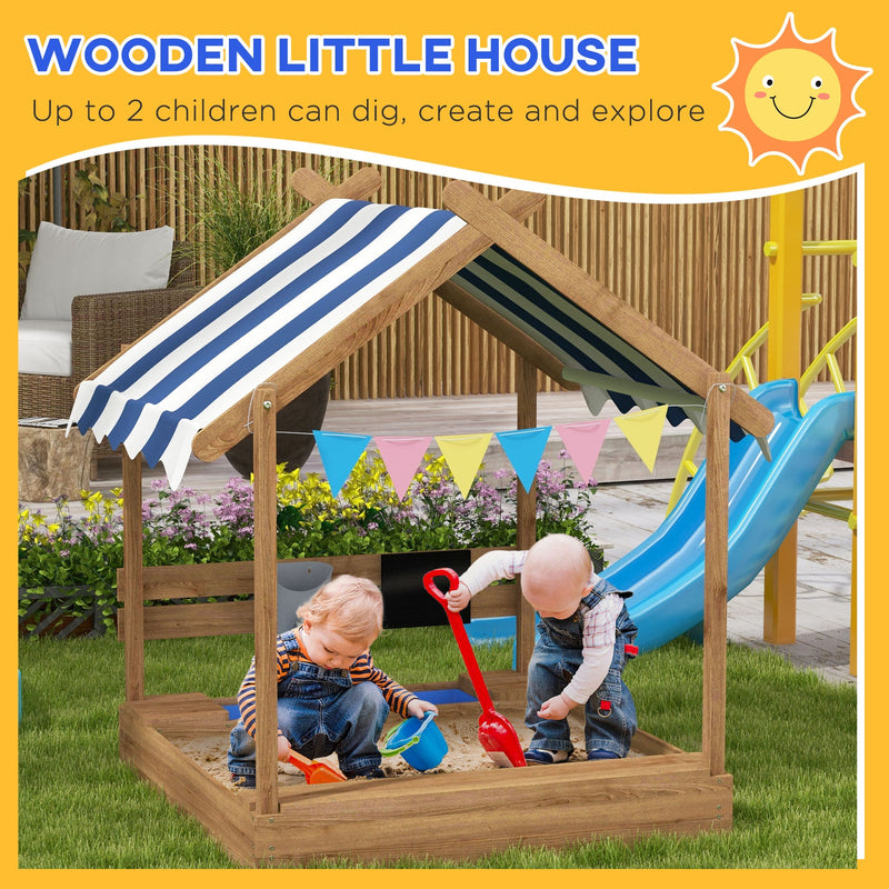 Load image into Gallery viewer, Wooden Sandbox with Canopy and Playhouse Design for Ages 3-7 Years Brown
