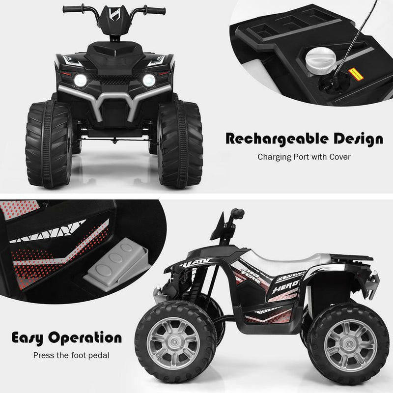 Load image into Gallery viewer, 12V Electric ATV Quad for Kids with Music, LED Lights, and Black Finish
