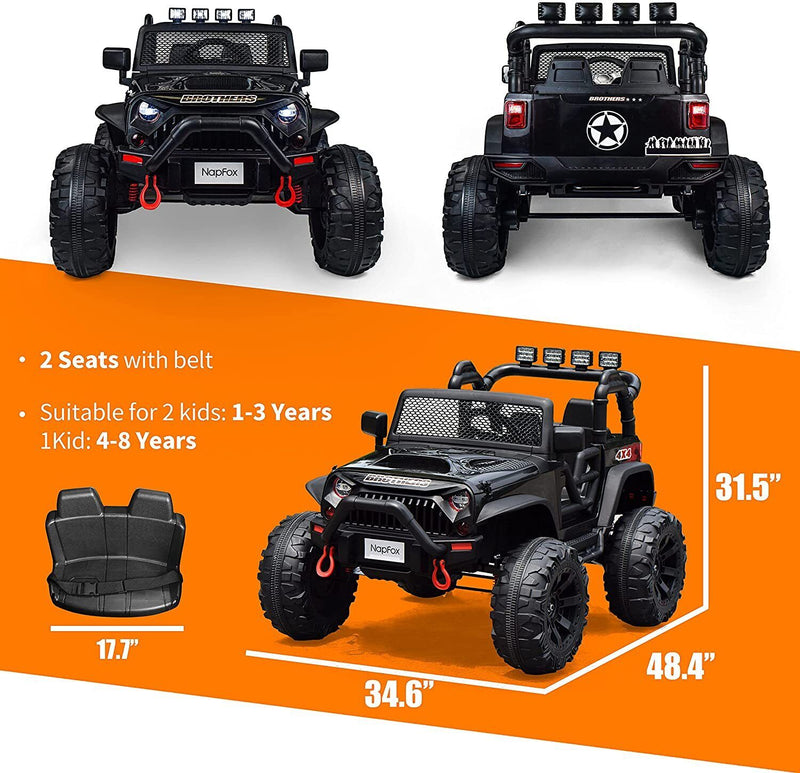 Load image into Gallery viewer, 12V Battery Powered Electric Ride On Car for Kids with 2 Seats - Black, 48.4
