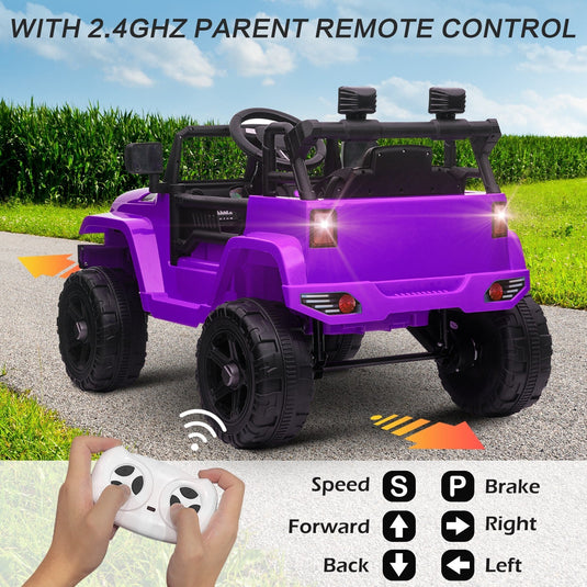 12V Kids Ride-On Truck with Power Wheels, LED Lights, and Parental Remote Control