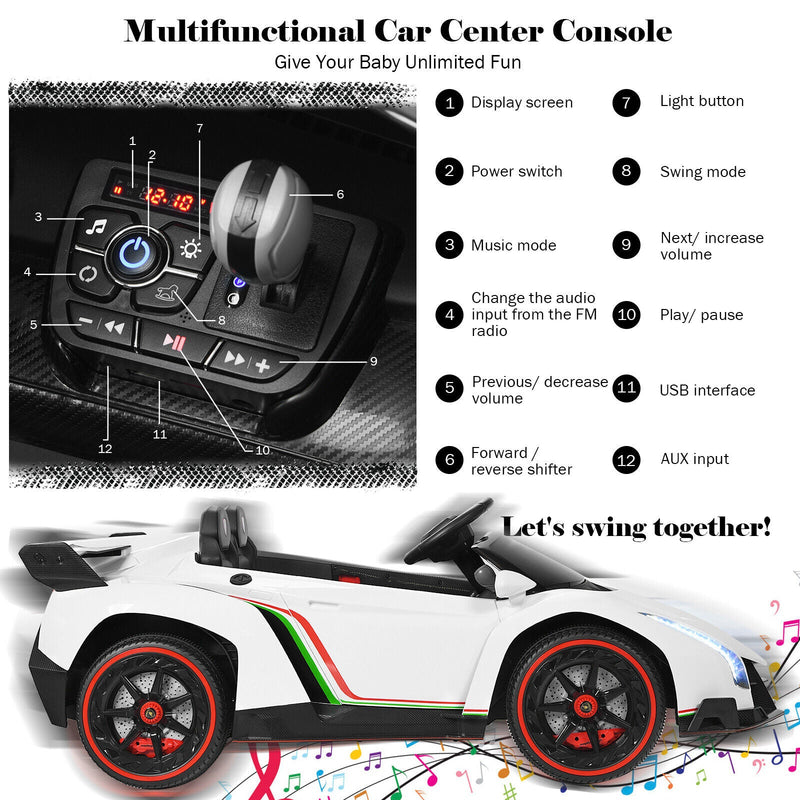 Load image into Gallery viewer, 2-Seater Licensed Lamborghini Kids Ride On Car with RC and Swing Function - White (12V)
