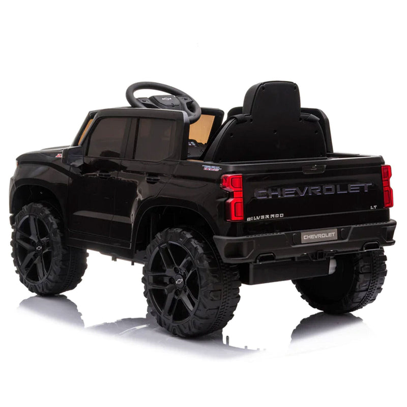 Load image into Gallery viewer, Black Chevy Silverado 4x4 Trail Boss Monster Truck Ride-On with Big Wheels
