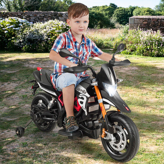 12V Kids Ride-On Aprilia Motorcycle with Training Wheels - Black