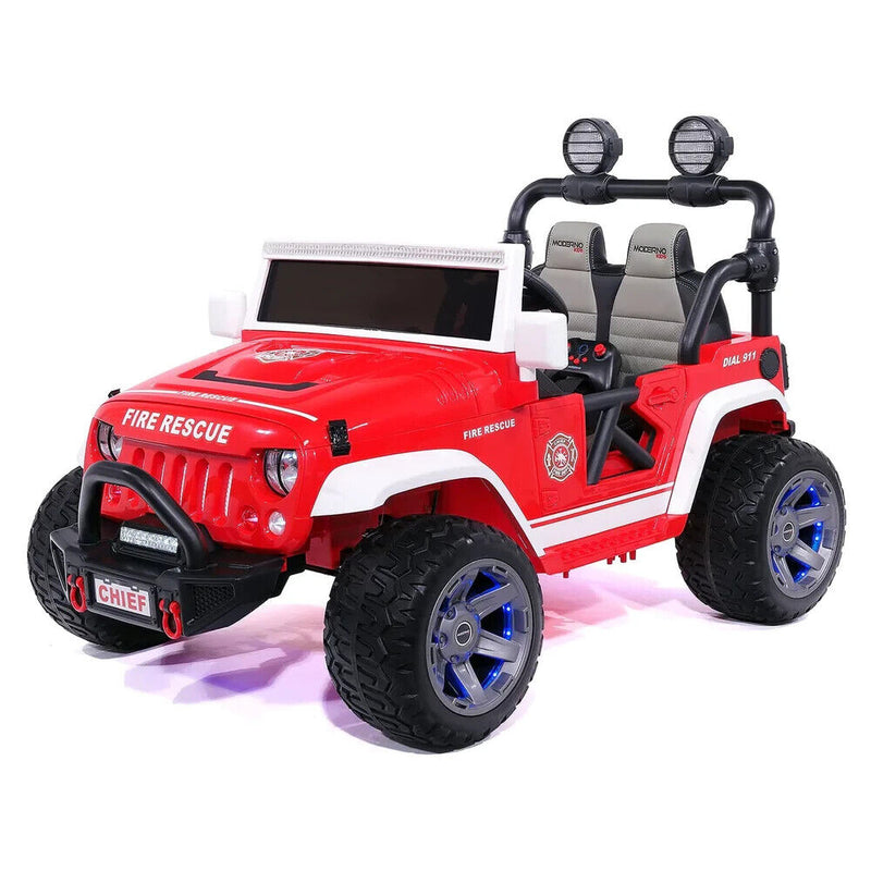 Load image into Gallery viewer, 24V Dual-Seater Children&#39;s Ride-On Fire Truck Jeep, 2 Strong Motors, Rubber Wheels + Remote Control
