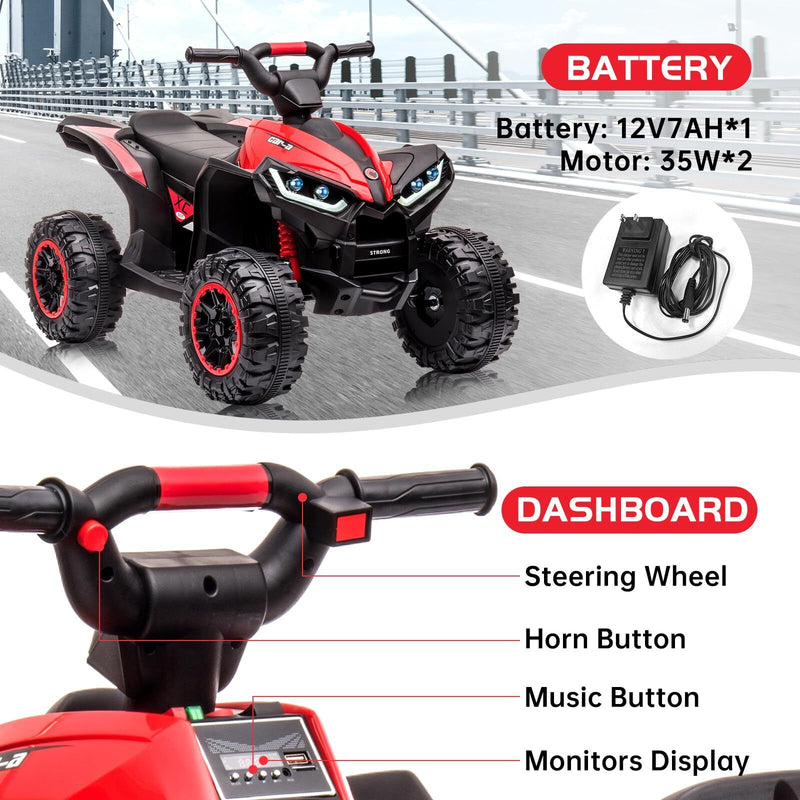 Load image into Gallery viewer, Rev Up the Fun with Our 12V Dual Drive Red Kids ATV Ride-On Car!
