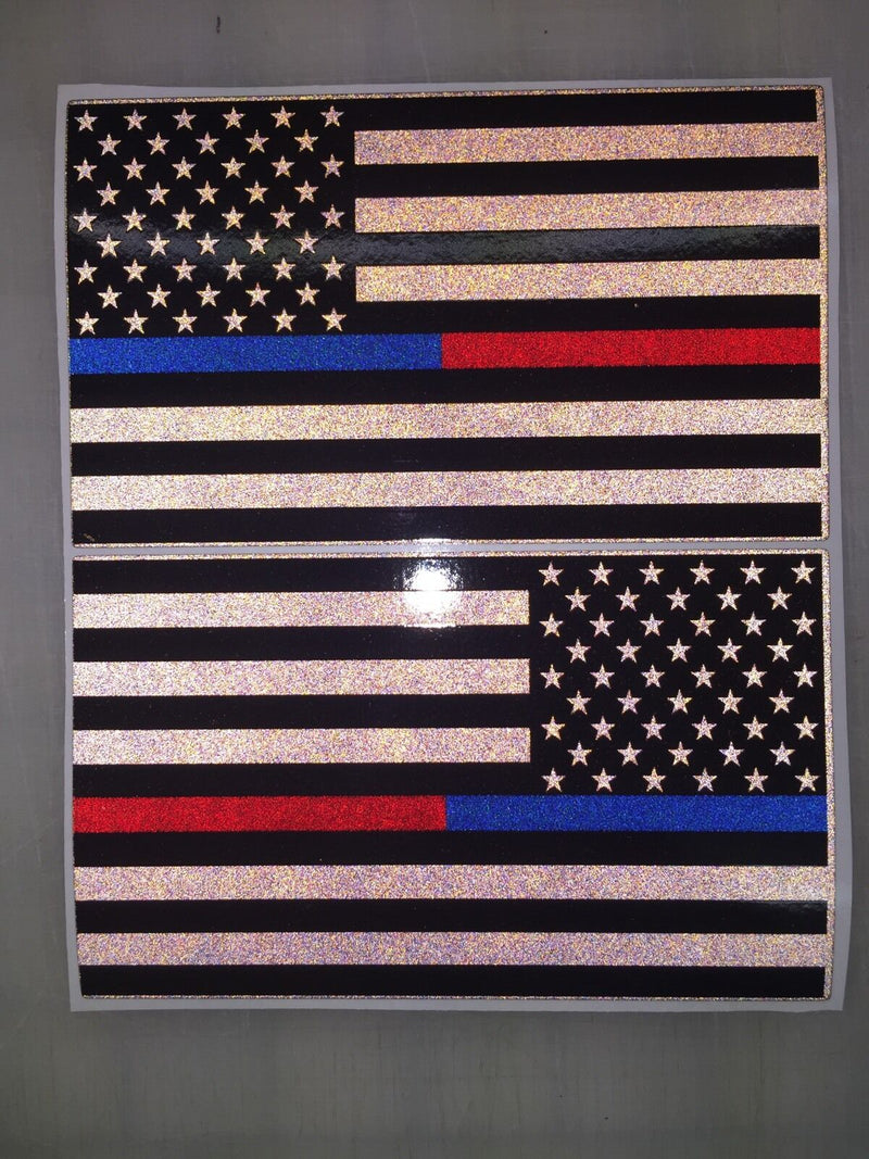 Load image into Gallery viewer, American Flag (Thin Red-Blue Line): 5&quot; 3M Reflective Decal Stickers (x2)
